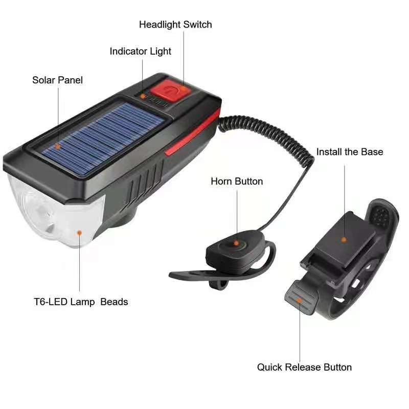 Solarna LED lampa za bicikl + sirena